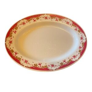 Sunshine Melamine Serving Platter Floral Pink Gold Trim Oval Plate Taiwan 10"x7"